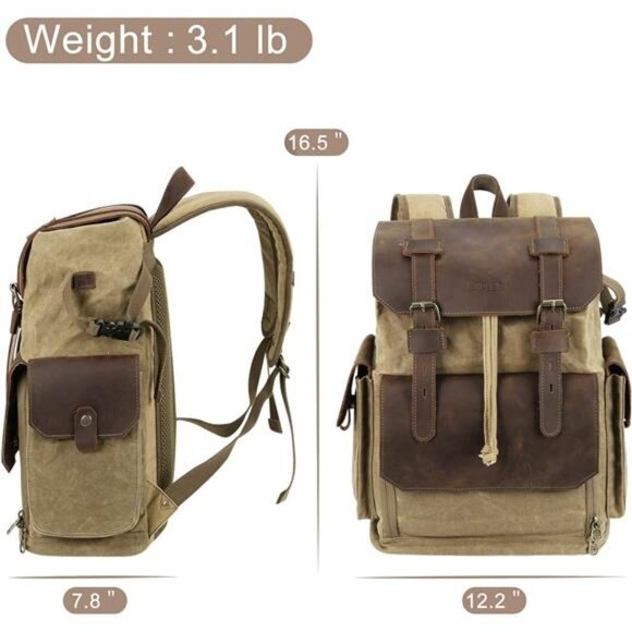 Camera Backpack, DSLR/SLR/Mirrorless Photography Camera Bag Waterproof Leather - Picture 6 of 8